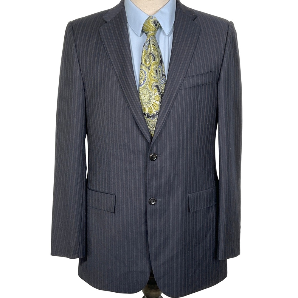 Hickey Freeman Blazer Men 40L Gray Pinstripe Wool‎ Career Jacket Union USA